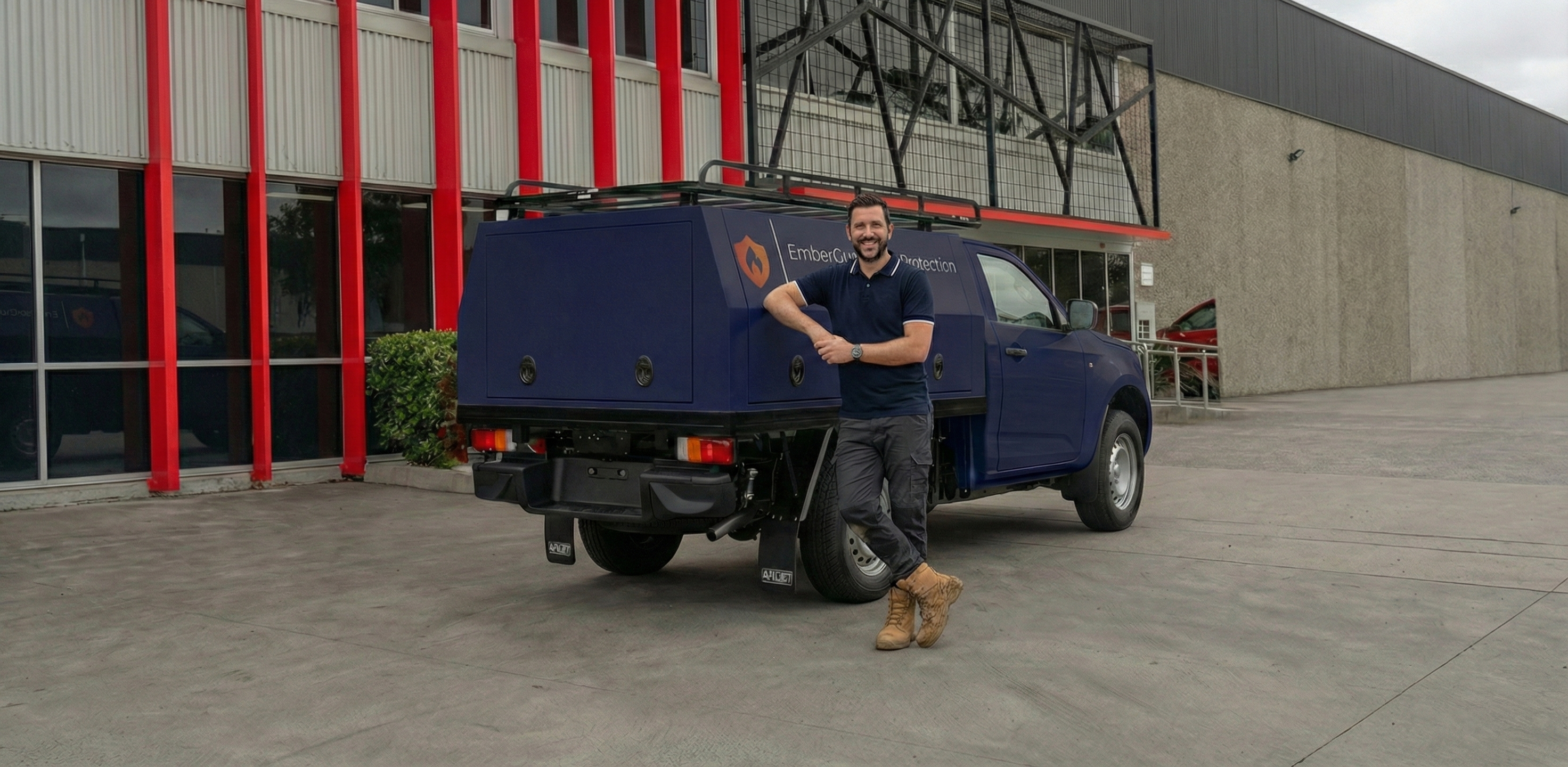 EmberGuard Fire Protection technician inspecting a fire system in a plant room