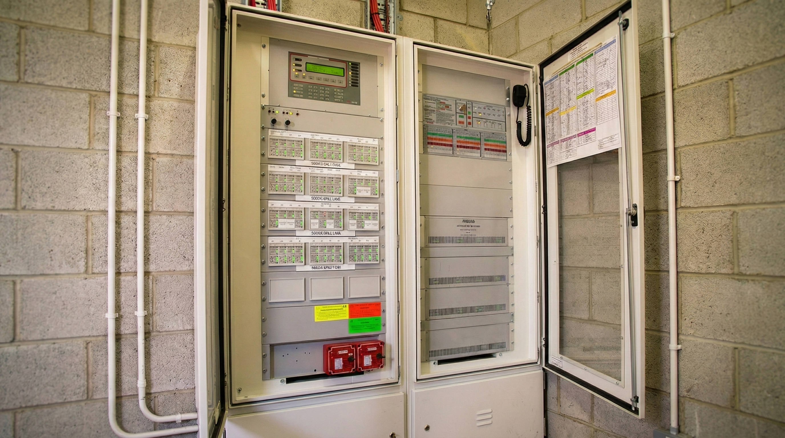 Technician operating an emergency warning intercommunication system panel